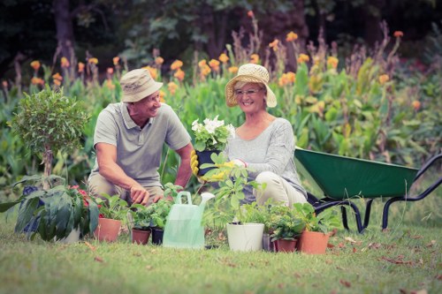 Garden maintenance team in Downham starting a job